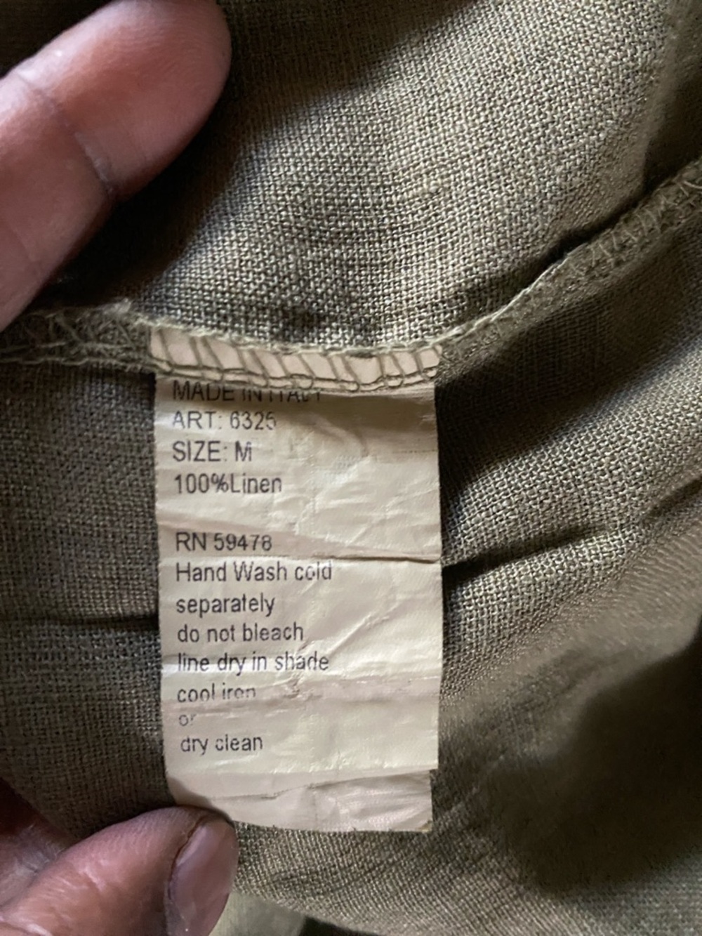 Elena Baldi Linen Relaxed Olive Shirt Dress with Roll-Tab Sleeves, Size M - Picture 9 of 9